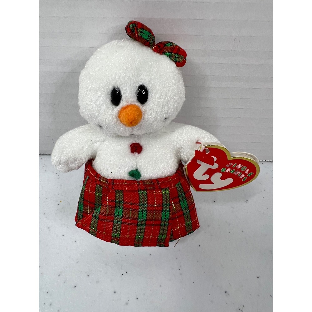 Ty Jingle Beanies Coolstina Snowman Plush Ornament Red Plaid Skirt 4 inch 2001